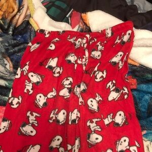 Red Snoopy Print Fleece Pajama Bottoms